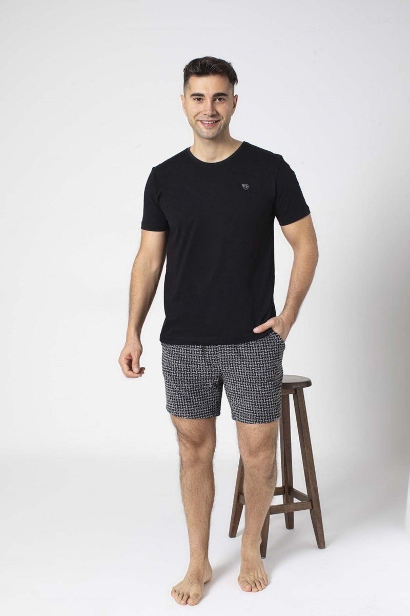 Men's V-Neck Short Sleeve Towel Shorts Ultra Soft Cotton Pocket Summer Pajama Set