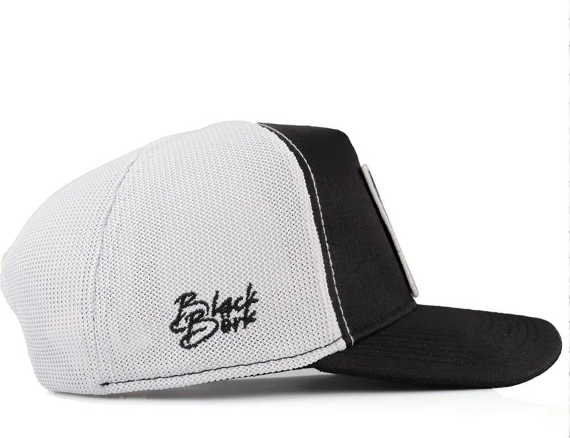 V2 Trucker Simple - Unisex Black-White Cordura Fabric Hat (Cap) with 2 Code Logo