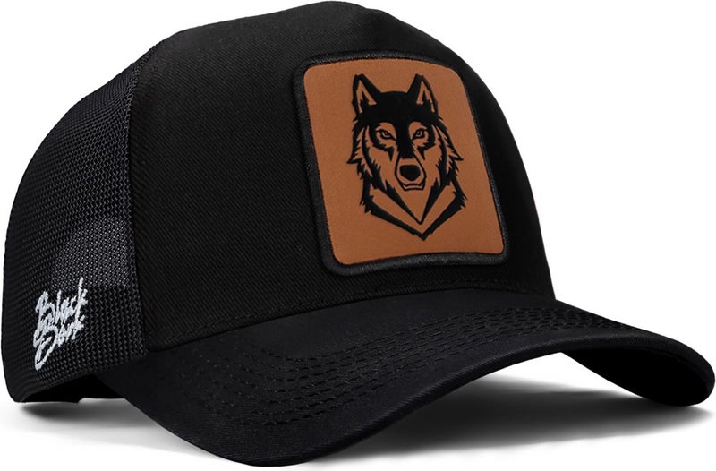 V1 Trucker Wolf - Unisex Black Hat (Cap) with 4 Code Logo