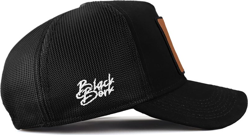 V1 Trucker Wolf - Unisex Black Hat (Cap) with 4 Code Logo