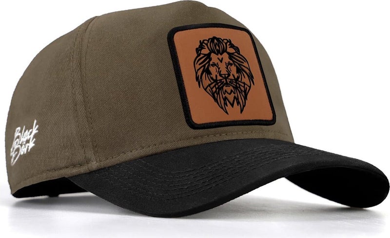 Blackbörk V1 Baseball Lion - Unisex Khaki-Black Peaked Hat (Cap) with 13 Code Logo