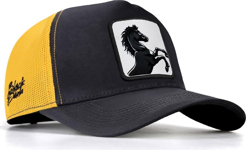 Blackbörk V1 Trucker Horse - Unisex Dark Anthracite-Yellow Hat (Cap) with 4 Code Logo