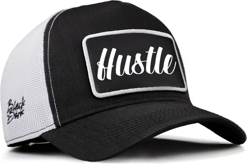 V2 Trucker Hustle - Unisex Black-White Cordura Fabric Hat (Cap) with 2 Code Logo