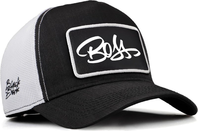 V2 Trucker Boss - Unisex Black-White Cordura Fabric Hat (Cap) with 2 Code Logo