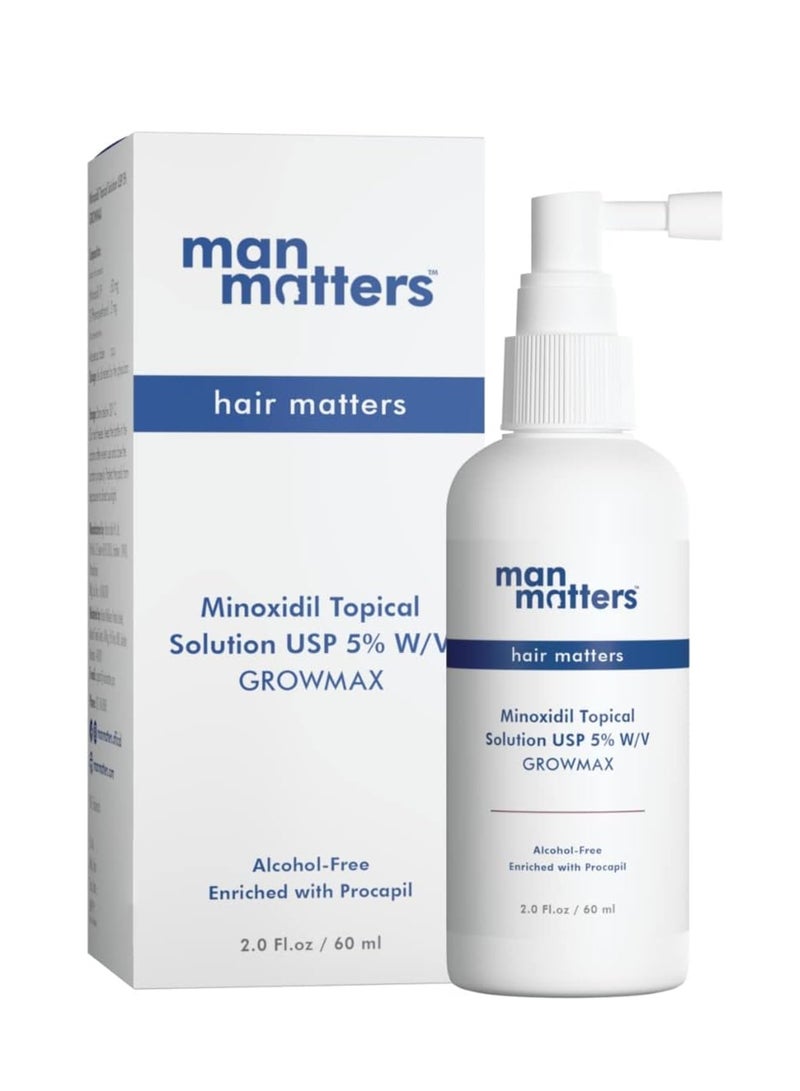 Minoxidil 5% Solution Serum for Men Prevents Hair Loss, Thins and Revitalizes Hair and Beard, Non-Sticky, Unscented, Extra Strength, 60ml