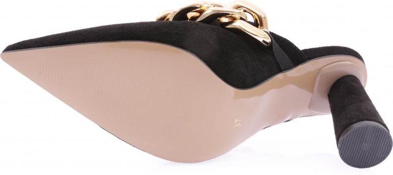 K8048 Women's Pointed Toe Heeled Slippers with Thick Chain Accessories