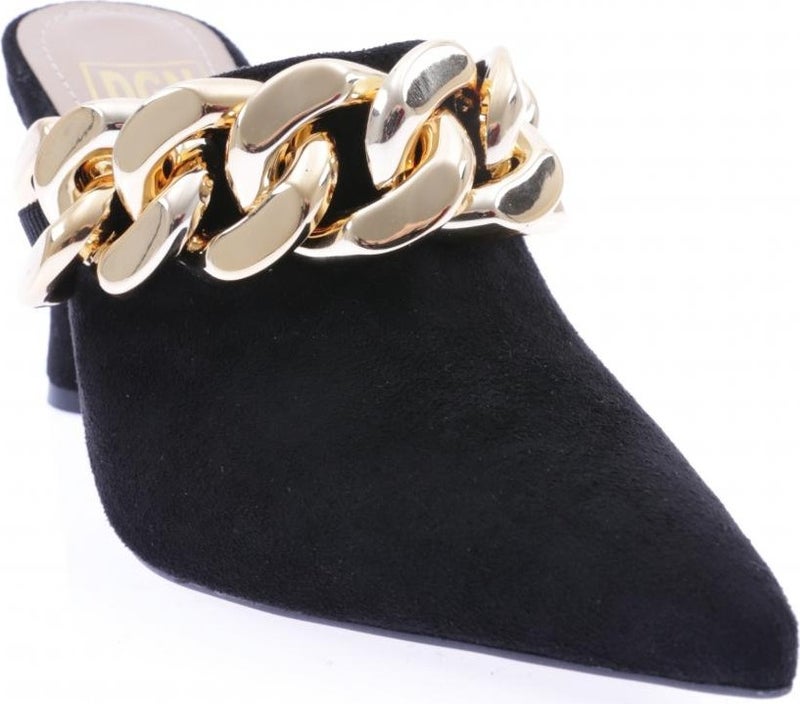 K8048 Women's Pointed Toe Heeled Slippers with Thick Chain Accessories