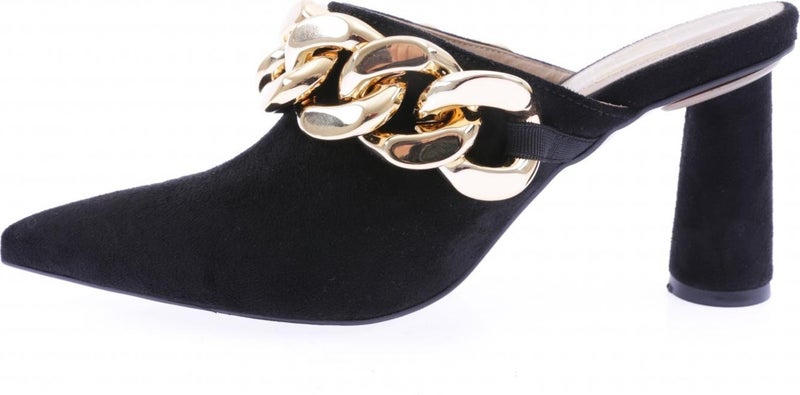 K8048 Women's Pointed Toe Heeled Slippers with Thick Chain Accessories