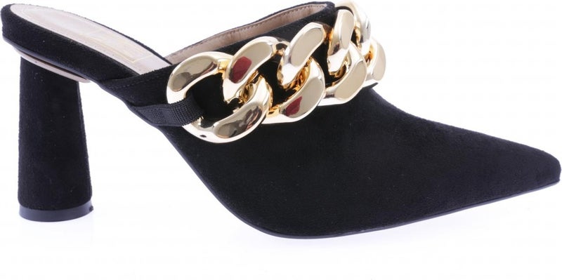 K8048 Women's Pointed Toe Heeled Slippers with Thick Chain Accessories