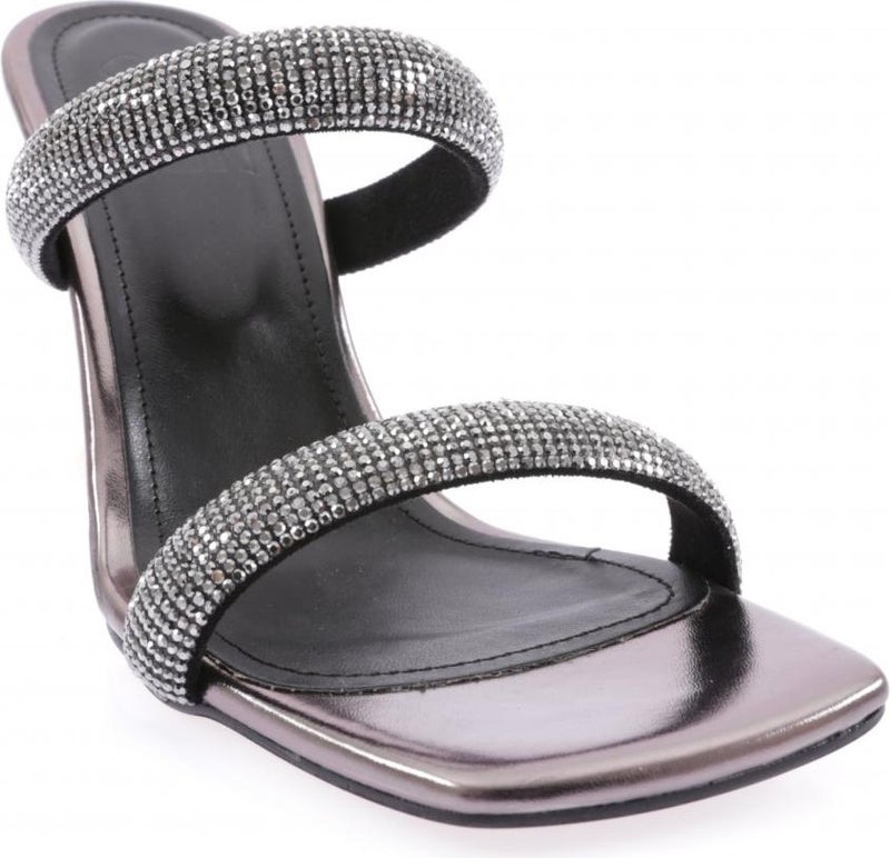 5160-23Y Women's Silver Stone Banded Heeled Slippers