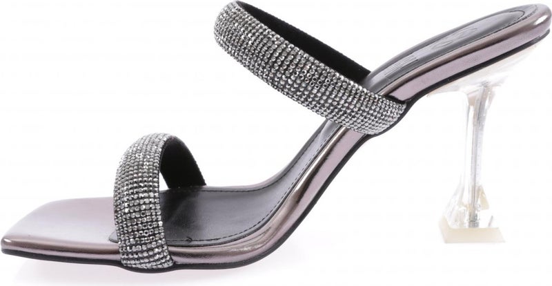 5160-23Y Women's Silver Stone Banded Heeled Slippers