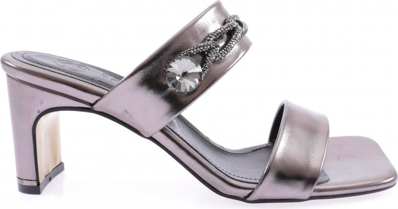 1043-23Y Women's Crystal Stone Banded Heeled Slippers