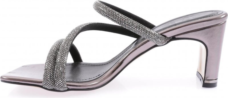 1031-23Y Women's Crystal Stone Cross Banded Heeled Slippers