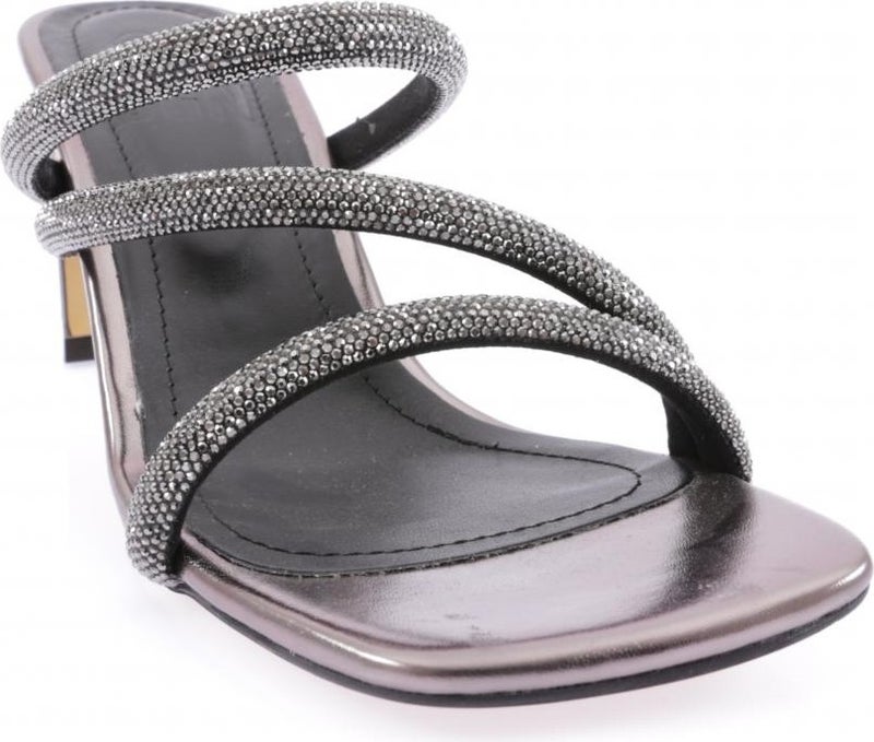 1031-23Y Women's Crystal Stone Cross Banded Heeled Slippers