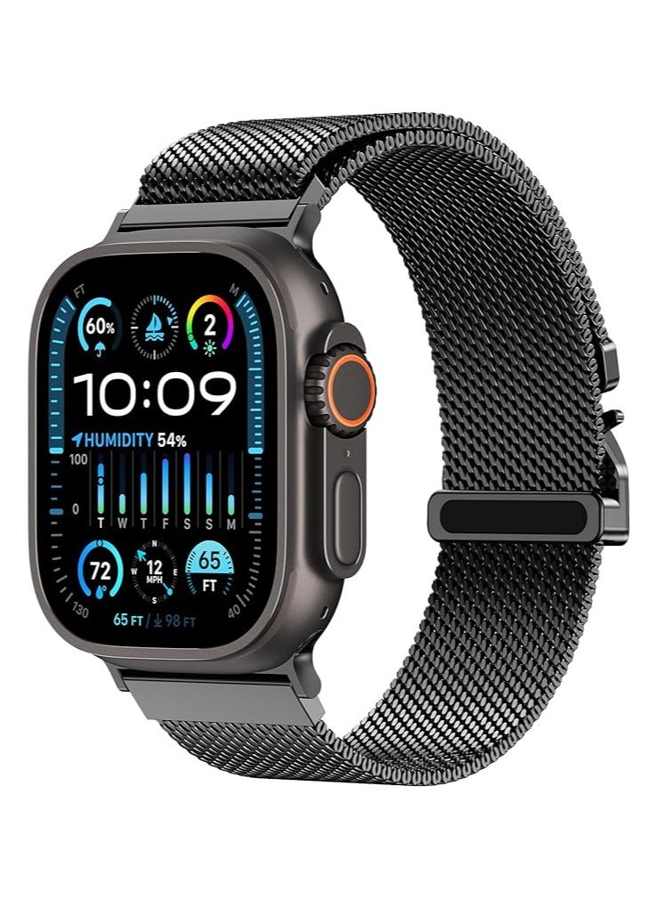 Compatible with Apple Watch Band Ultra 2/Ultra 49mm 46mm 45mm 44mm 42mm Men Women, Original Adjustable Stainless Steel Metal Mesh Strap for iWatch Series 10 9 8 7 SE 6 5 4 3 2 1(Black)