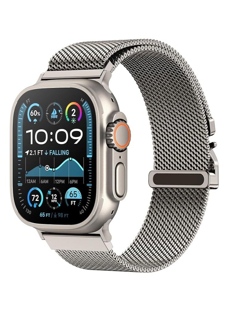 Compatible with Apple Watch Band Ultra 2/Ultra 49mm 46mm 45mm 44mm 42mm Men Women, Original Adjustable Stainless Steel Metal Mesh Strap for iWatch Series 10 9 8 7 SE 6 5 4 3 2 1(Silver)