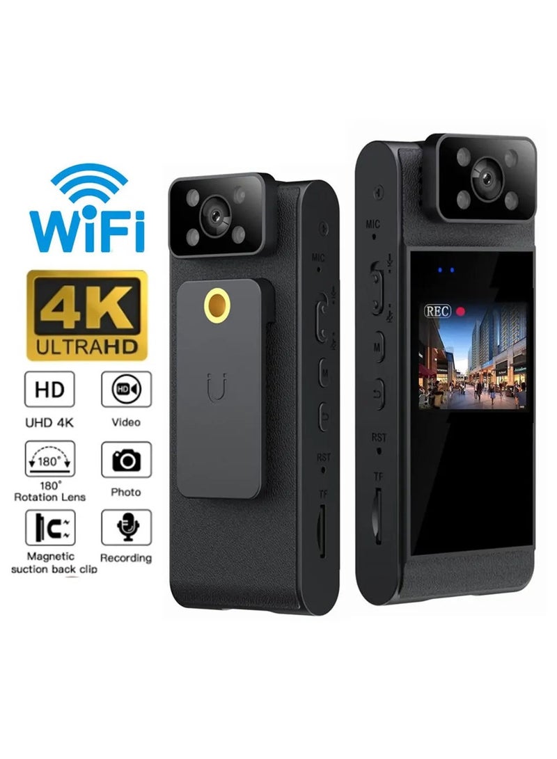 HD 4K Mini Camera WiFi Portable Small Digital Video Recorder Police BodyCam Infrared Night Vision Miniature Camcorder(64G)