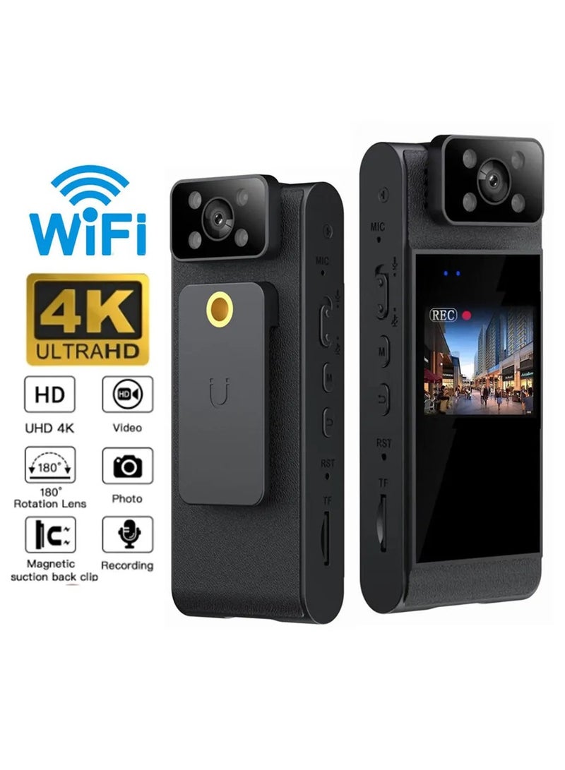 HD 4K Mini Camera WiFi Portable Small Digital Video Recorder Police BodyCam Infrared Night Vision Miniature Camcorder(128G)