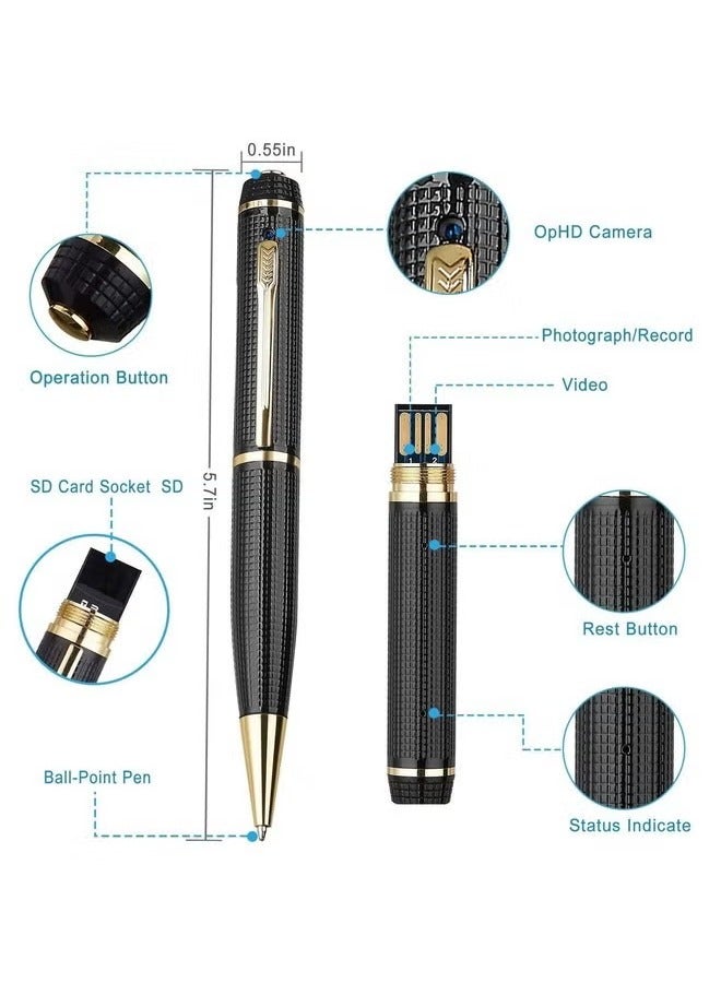 Golden Mini Hidden Spy Camera Pen: 1080p Full HD Video and Audio for Discreet Recording