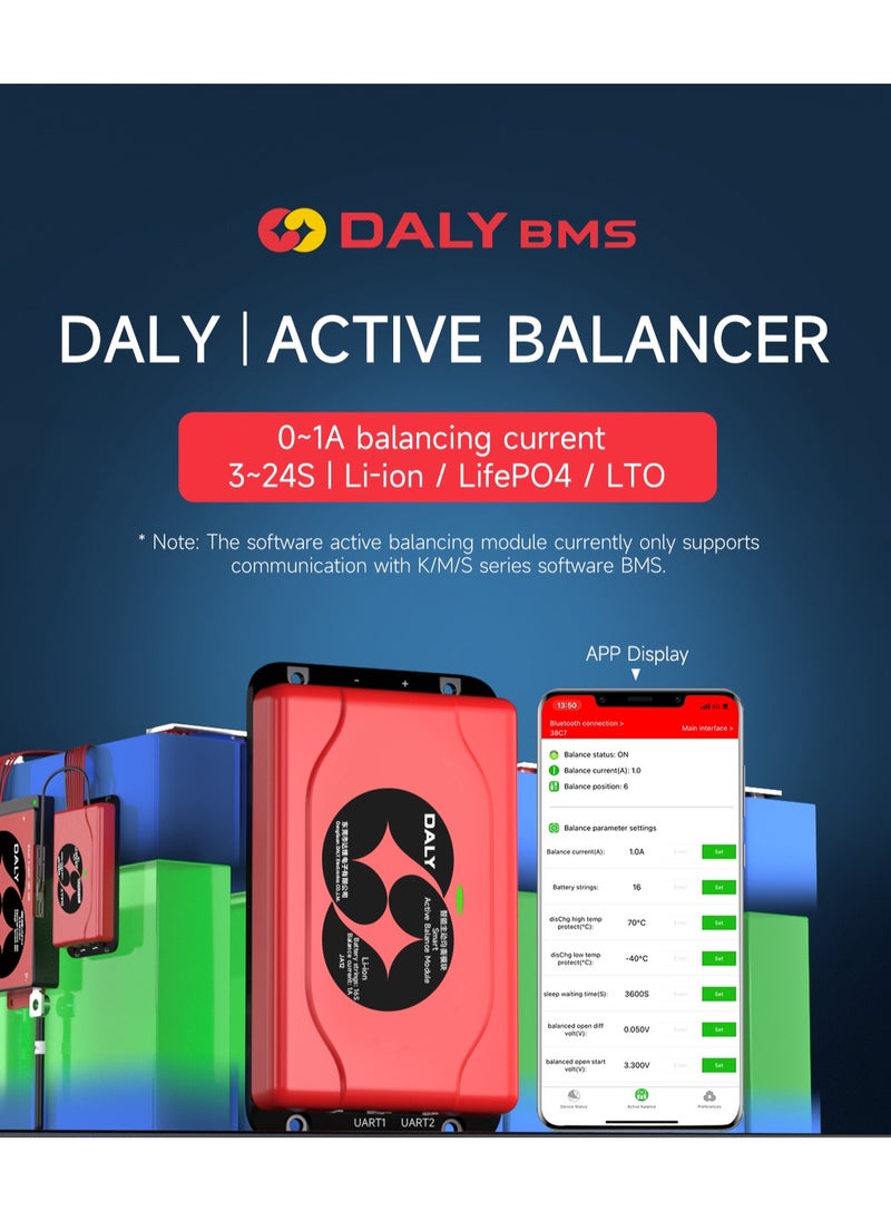 Daly Smart Lifepo4 8S 1A Active Balancer – Bluetooth Enabled Battery Equalizer for 18650 Lithium Batteries