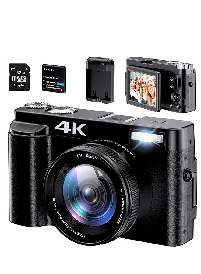 4K Digital Camera Photography Autofocus 48MP 8 Megapixel Camera With Sd Card, Lens Angle 75°, 3.0 Inch Screen Video Recording Camera Youtube Video Compact Camera, 16x Digital Zoom, 1 Battery