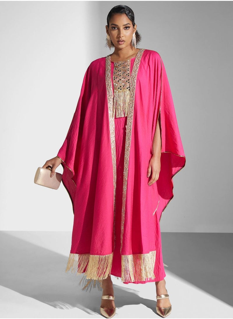 Embroidered Cape Sleeve Kaftan