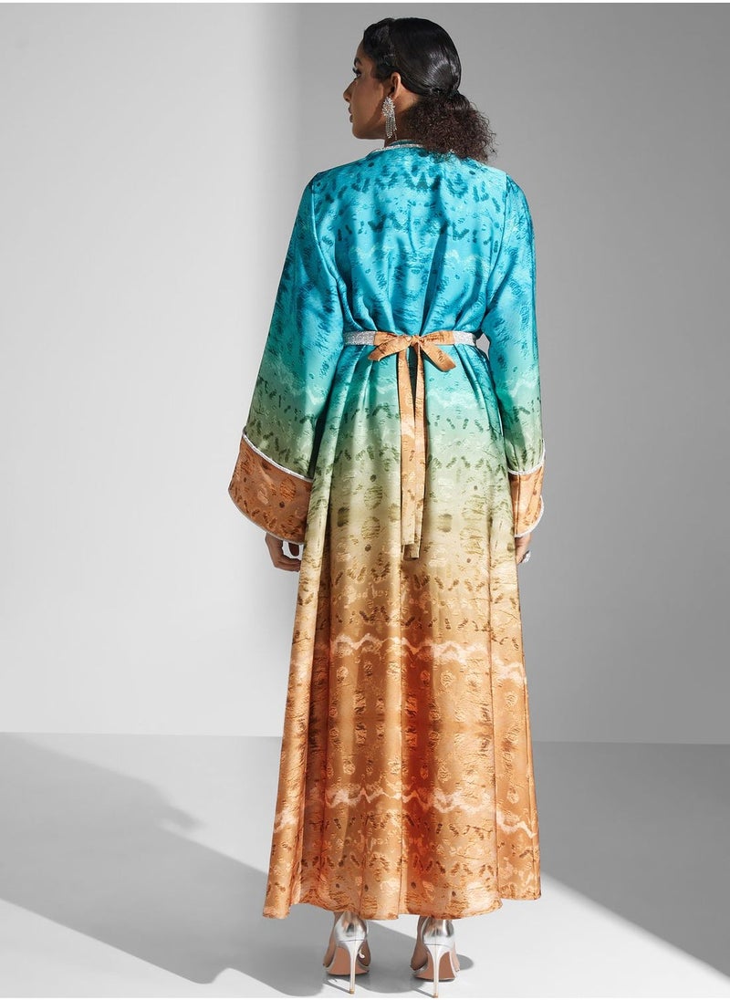 V-Neck Printed Abaya