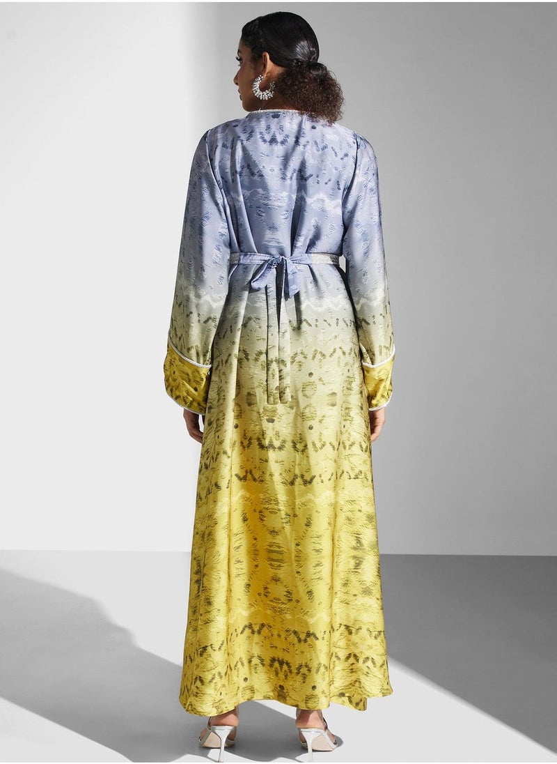 V-Neck Printed Abaya