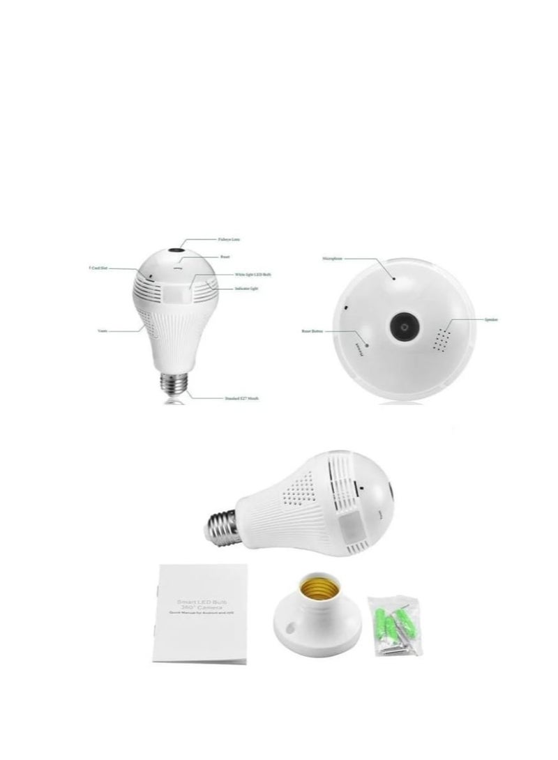 CAMCARE V380 Spy Fisheye 360° Panoramic Wi-Fi 2MP Ultra HD IP CCTV Wireless Bulb Security Camera, Inbuilt Mic & Speaker for Two Wat Audio/Night Vision/Motion Detection