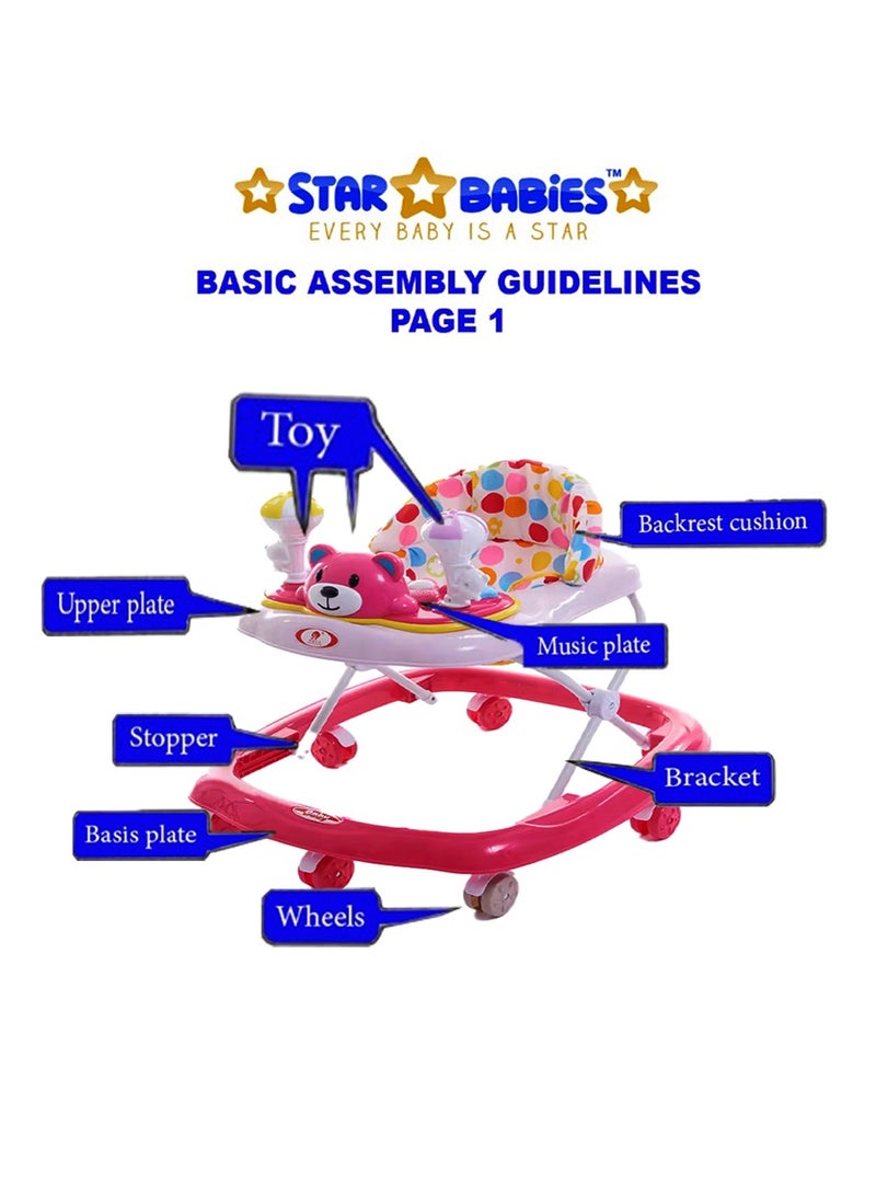 Star Babies - Buy 1 Get 1 (Baby Walker with Free 20pcs Disposable Changing mat- Pink