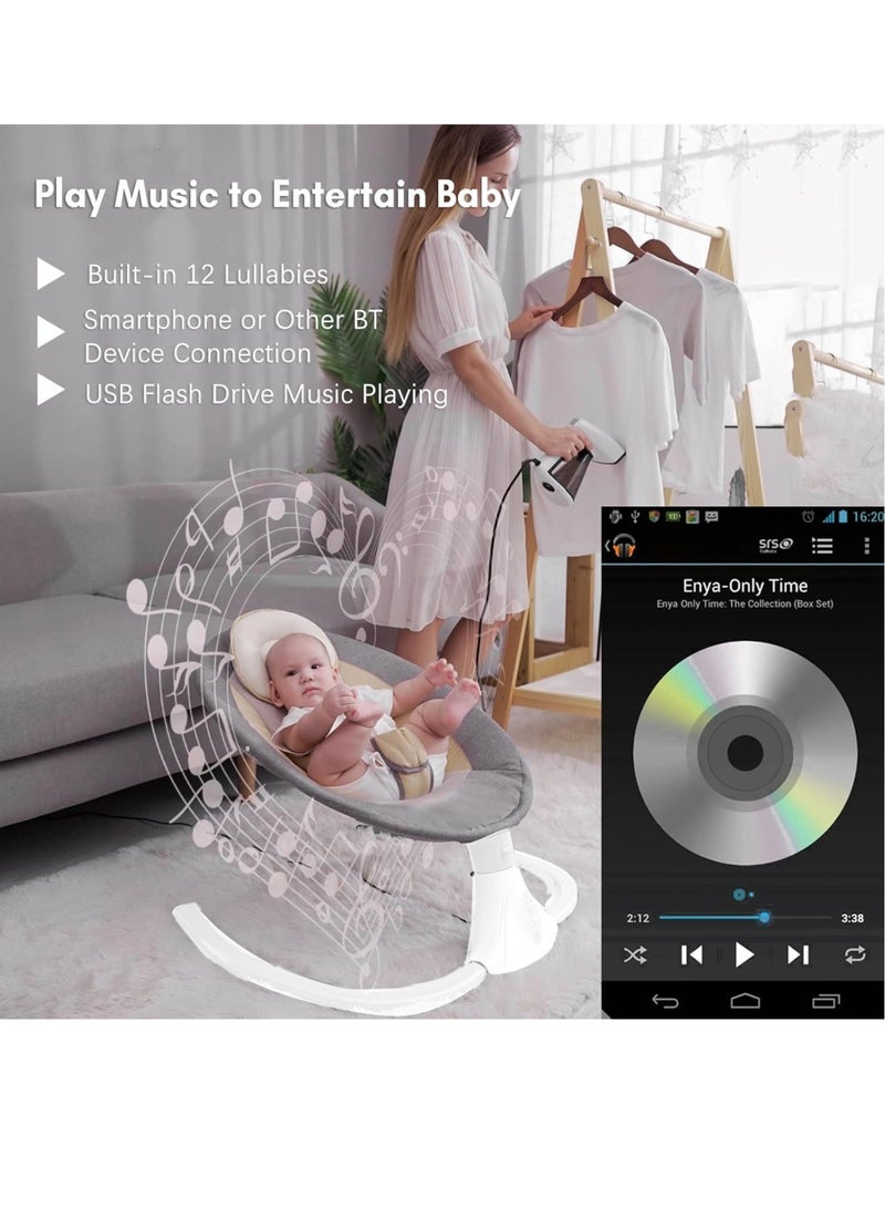 Baby Swing for Infants Electric Baby Rocker Baby Swing Rocker Bouncer with 4 Rocking Speed Bluetooth Remote Control 3 Point Harness Belt Music Speaker for Baby Boy Girl