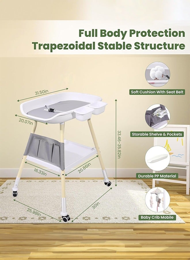 Baby changing table Portable adjustable height White with nursery storage table and large storage rack Suitable for newborns and toddlers