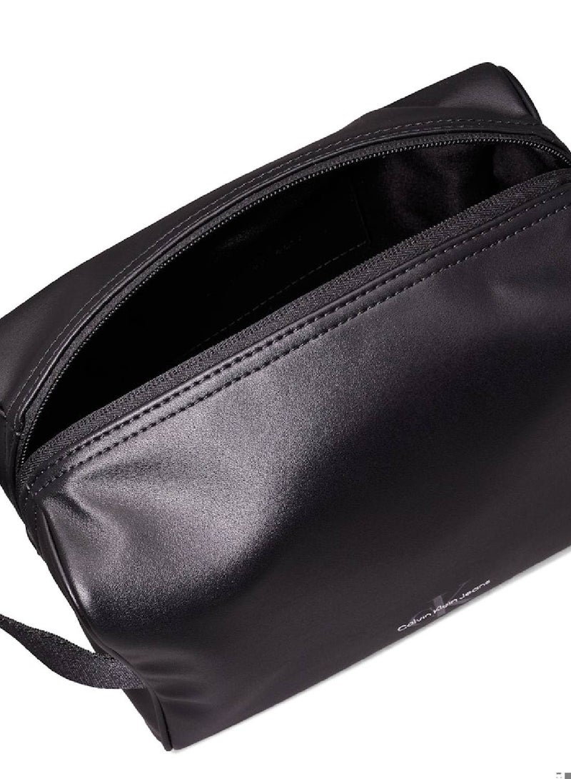 Men's Wash Bag, Black - faux leather