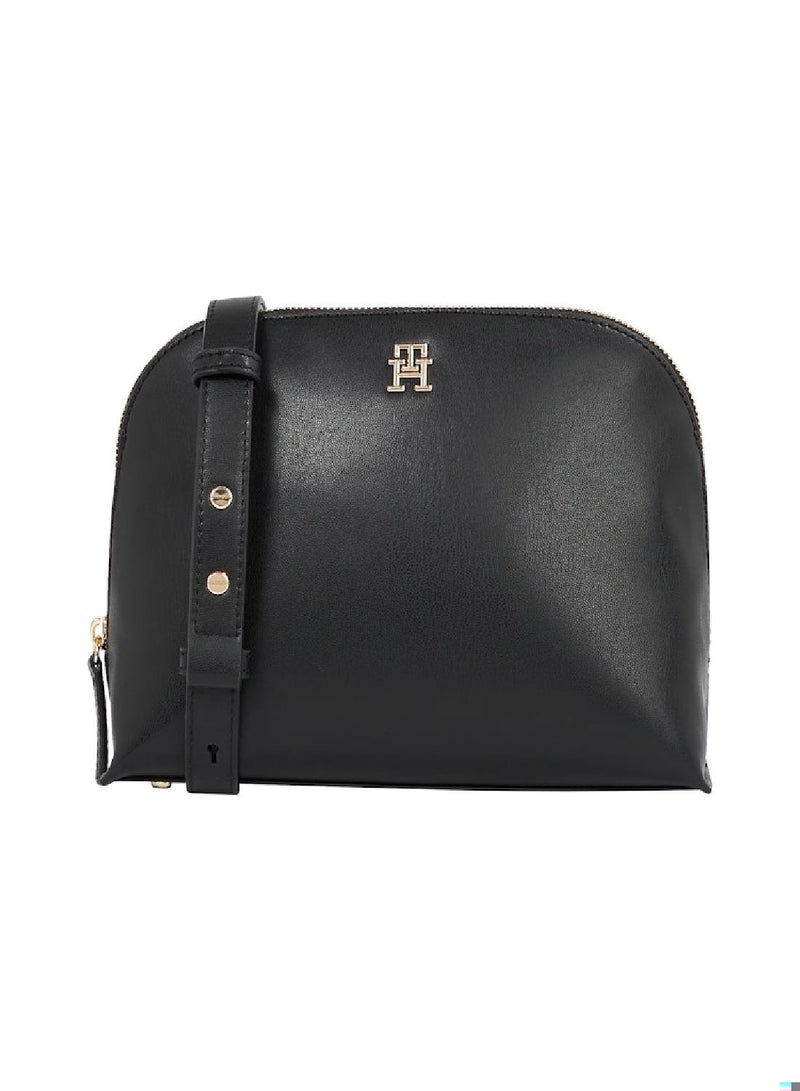 Women's Modern Crossover Handbag, Black - faux leather