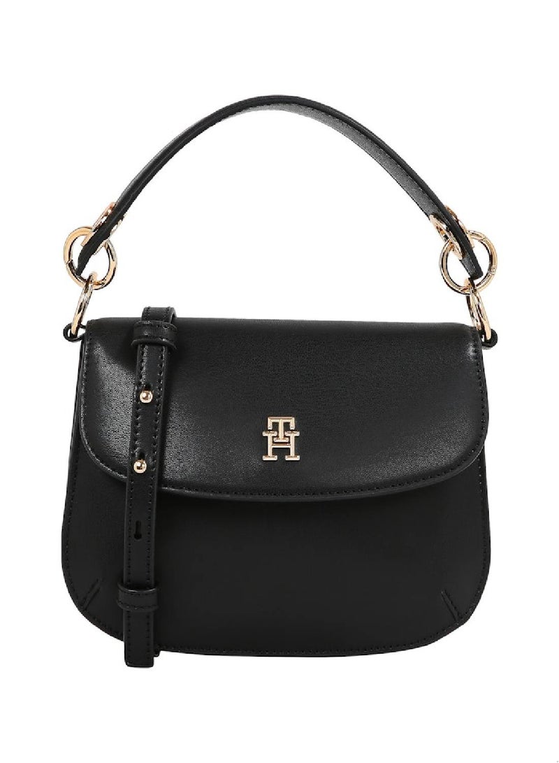 Women's Chic Flap Crossover Handbag, Black - faux leather