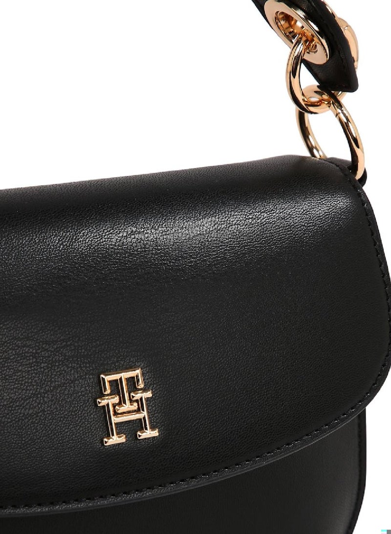 Women's Chic Flap Crossover Handbag, Black - faux leather