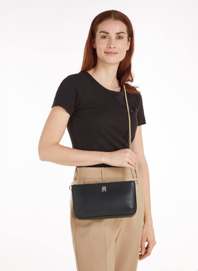 Women's Chic Crossover Handbag, Black - faux leather