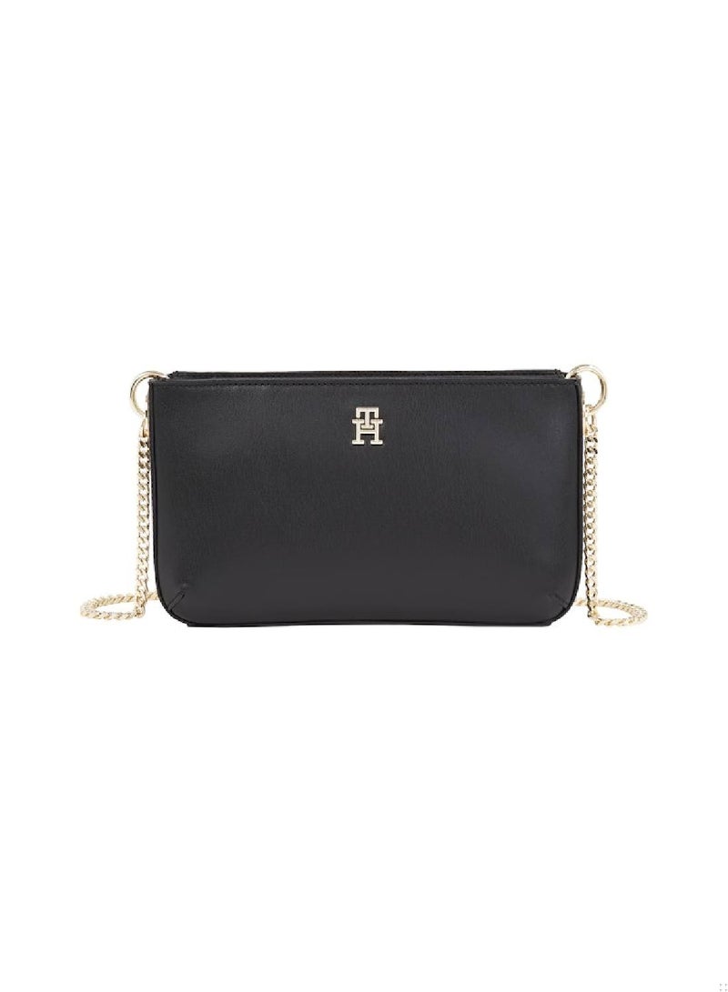 Women's Chic Crossover Handbag, Black - faux leather