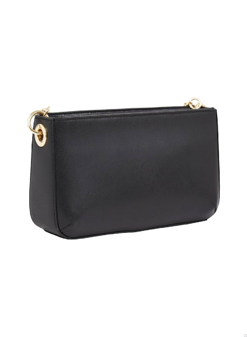 Women's Chic Crossover Handbag, Black - faux leather