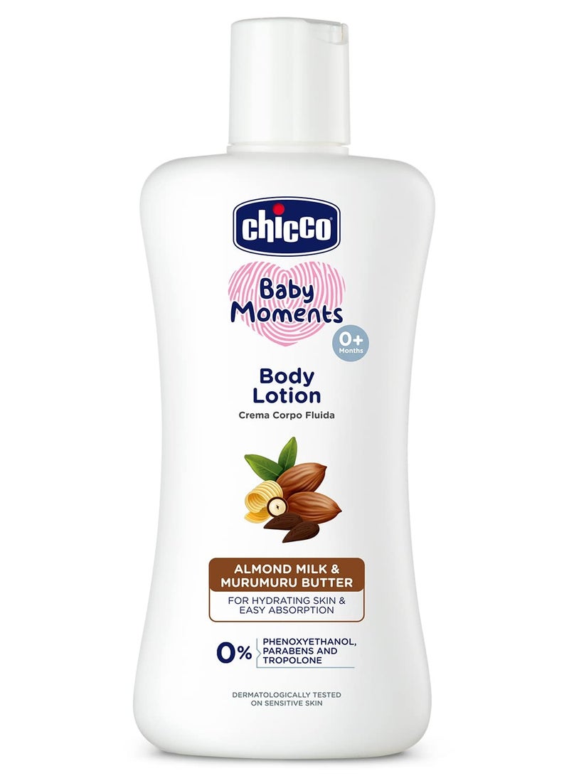 Chicco Baby Moments Body Lotion for Babies,200 Milliliters|Almond Milk & Murumuru Butter|Quick Absorb Formula with Natural Ingredients|Dermatologically Tested|Parabens & Phenoxyethanol Free-1 Count