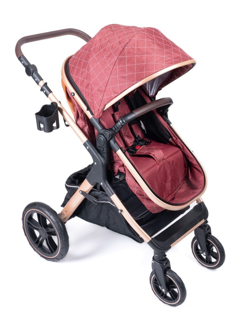 Belecoo One Fold-to-Half Luxury Baby Stroller 2-in-1 Travel Pram & Bassinet – Lightweight Compact Foldable Pushchair with Reversible Handlebar, Adjustable Reclining Backrest, Extendable Canopy, Shock Absorbing Wheels, Storage Basket – High Landscape Newborn & Toddler Stroller for Boys & Girls – Elegant Red.