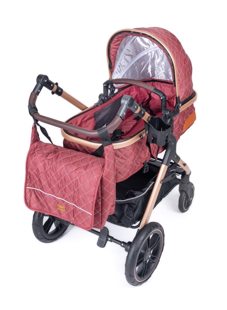 Belecoo One Fold-to-Half Luxury Baby Stroller 2-in-1 Travel Pram & Bassinet – Lightweight Compact Foldable Pushchair with Reversible Handlebar, Adjustable Reclining Backrest, Extendable Canopy, Shock Absorbing Wheels, Storage Basket – High Landscape Newborn & Toddler Stroller for Boys & Girls – Elegant Red.