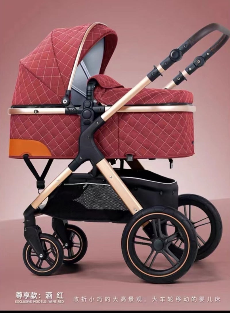 Belecoo one fold-to-half luxury pram 2 in 1 - Red