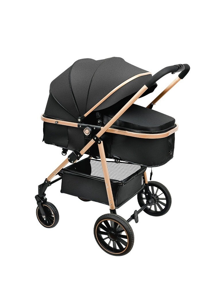 Newborn stroller 2 in 1 Convertible Baby Stroller, Folding High Landscape Infant Carriage, Bassinet Stroller, Foldable Aluminum Alloy Pushchair with Adjustable Backrest and Adjustable Direction.