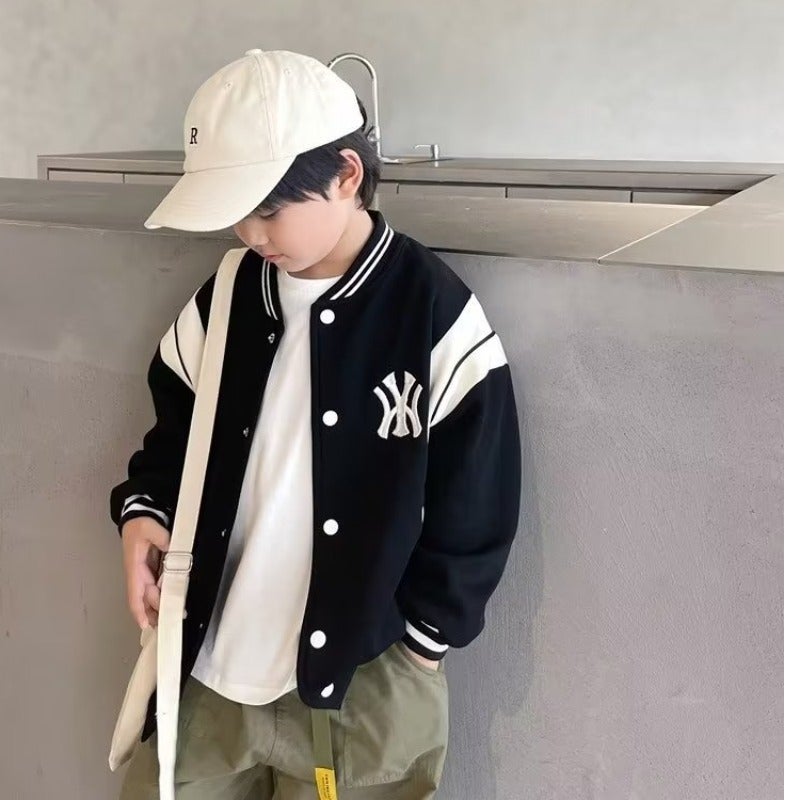 Boys Baseball Jacket Trendy Kids Autumn Winter Coat Black Black