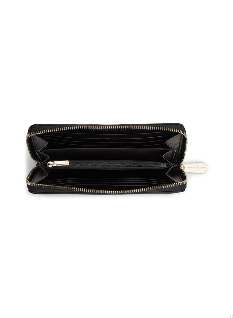 Women's Th Monogram Zip-Around Wallet, Black - Recycled Polyester