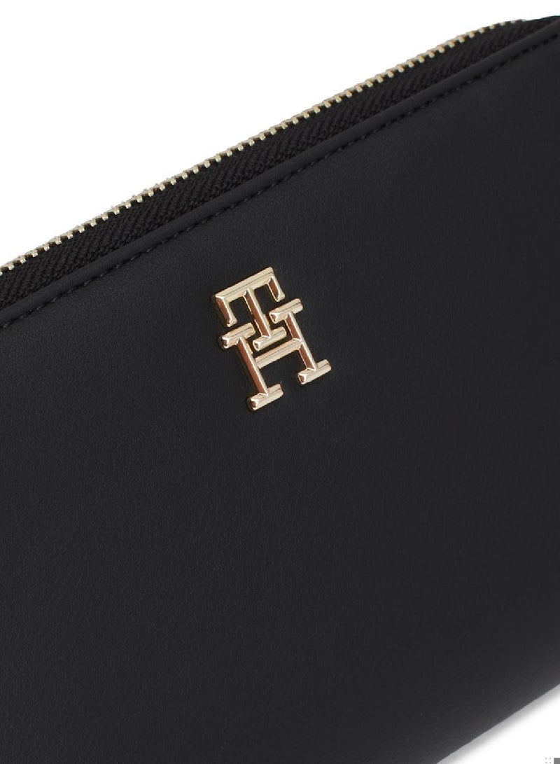 Women's Th Monogram Zip-Around Wallet, Black - Recycled Polyester