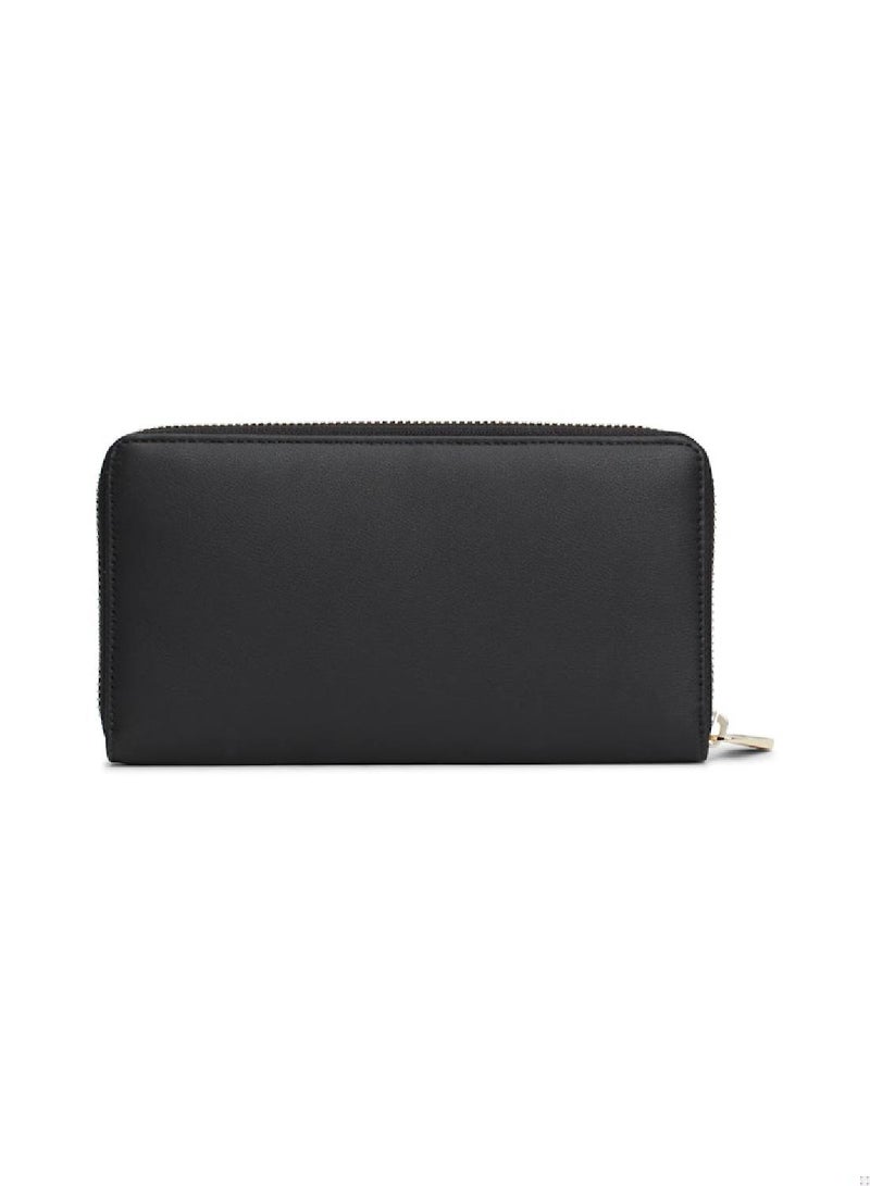 Women's Th Monogram Zip-Around Wallet, Black - Recycled Polyester