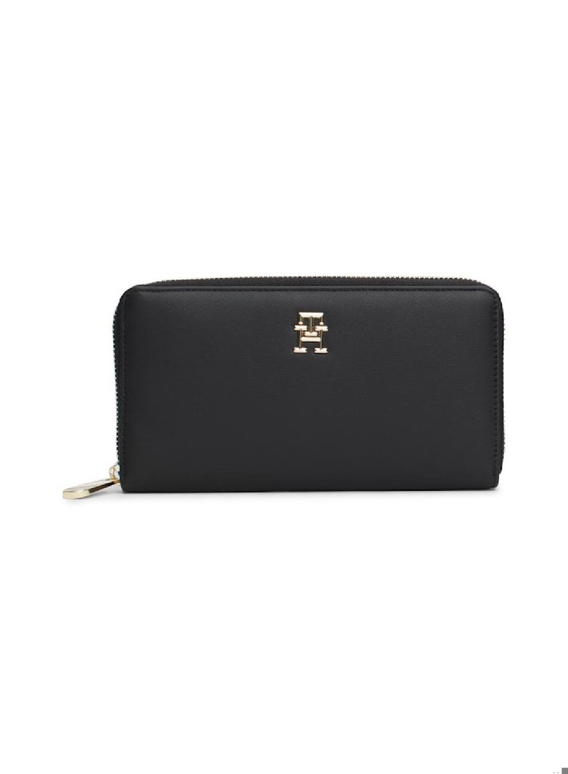 Women's Th Monogram Zip-Around Wallet, Black - Recycled Polyester