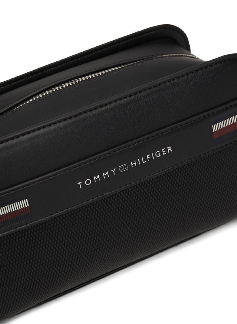 Men's Corporate Textured Washbag Gift Set, Black - faux leather